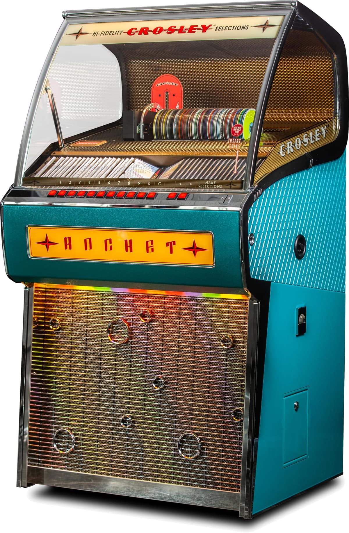Crosley CR1207C-TQ Rocket - Jukebox CD full size con Bluetooth para 80 CDs, turquesa