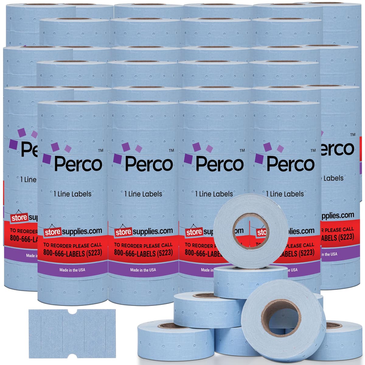 Perco 1 Line Blue Labels - Case of 30 Sleeves, 240,000 etiquetas en blanco para pistolas de precios Perco 1 Line