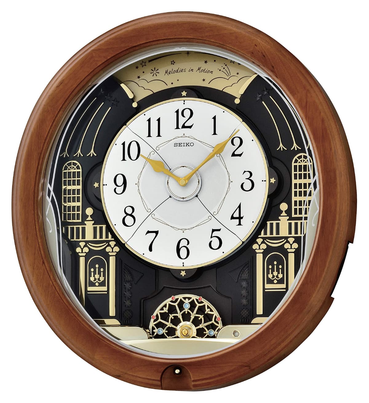 Seiko QXM383BRH Reloj de pared Melodies in Motion con péndulo giratorio y 12 melodías, Midnight