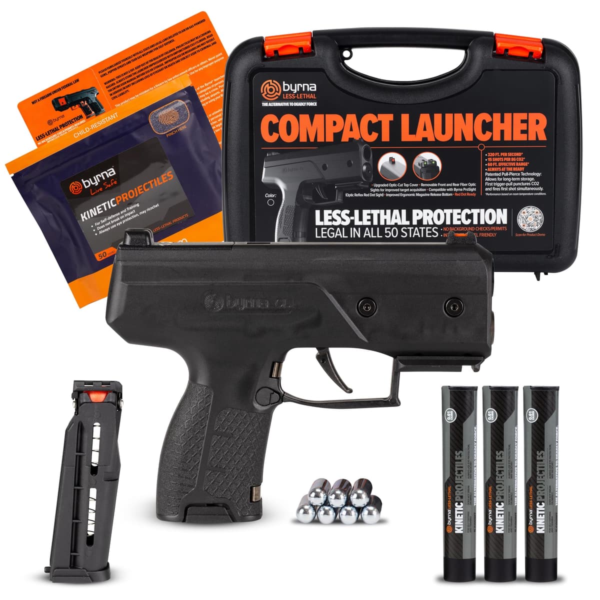 Byrna CL Lanzador compacto de proyectiles cinéticos .61 cal Bundle definitivo (Negro) UB61300