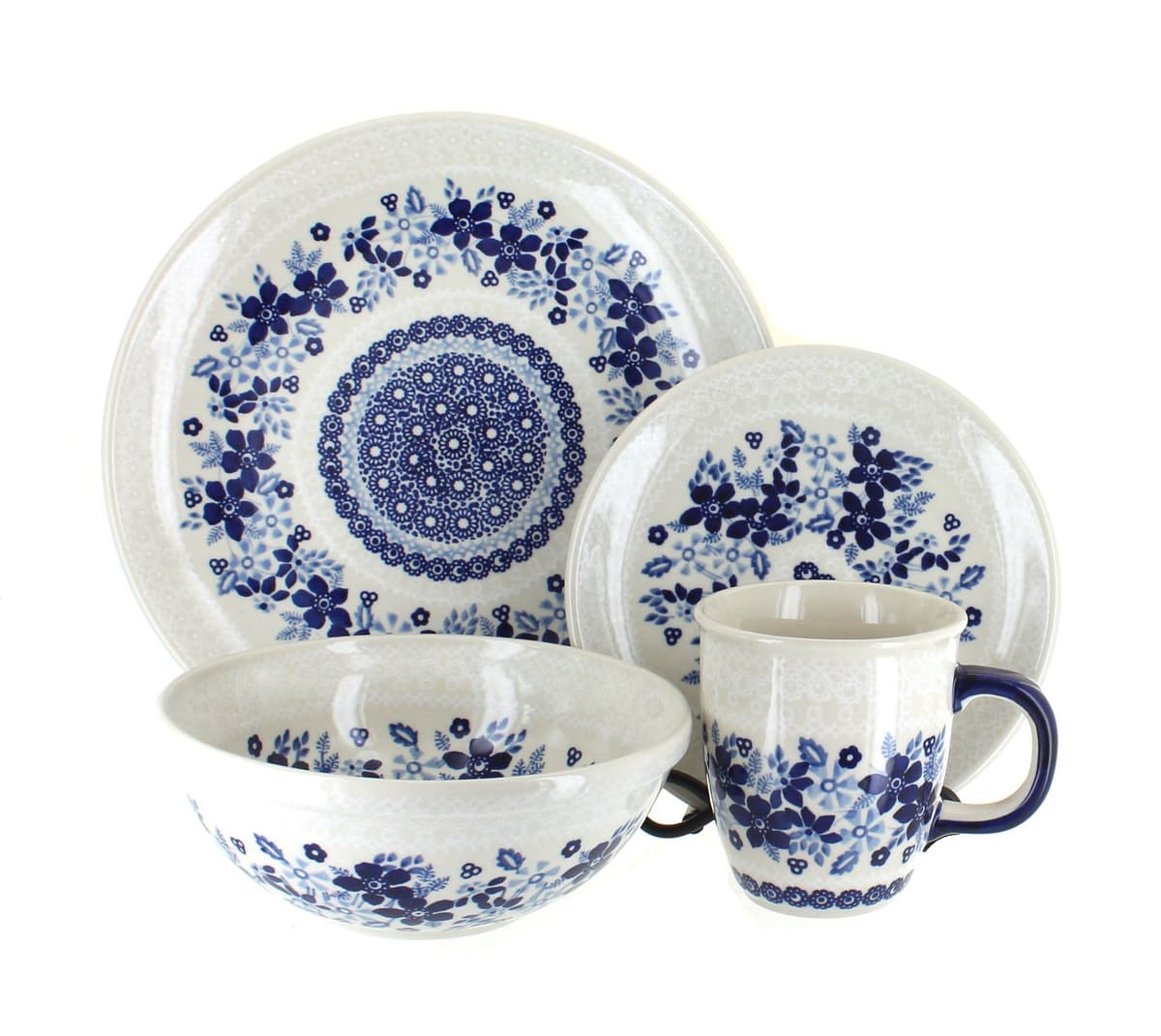 Blue Rose Polish Pottery juego de cena 16 piezas Blue Elizabeth, 4 servicios 1000-SB04-4