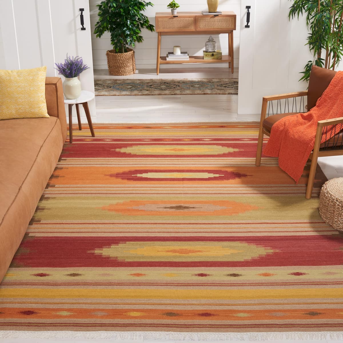 SAFAVIEH Kilim NVK176A-9 Alfombra kilim tejida a mano 9' x 12' Marrón y multicolor