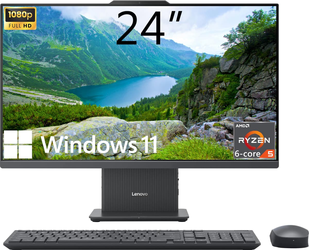 Computadora de Escritorio Todo-en-Uno Lenovo IdeaCentre, Pantalla FHD de 24", AMD Ryzen 5 7535HS de 6 núcleos, 16 GB DDR5, SSD de 1 TB, Wi-Fi 6, HDMI entrada y salida, Teclado y Mouse Inalámbricos, Windows 11 Home 24" All-in-One