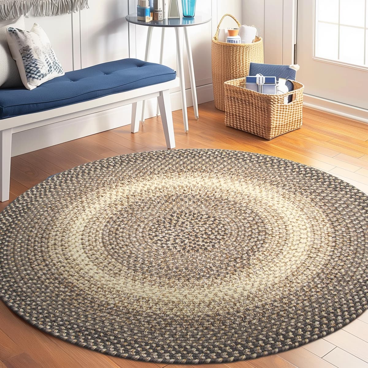 Super Area Rugs Ridgewood Alfombra trenzada redonda 8 ft, reversible, interior/exterior, marrón velvet/beige RI36R096X096