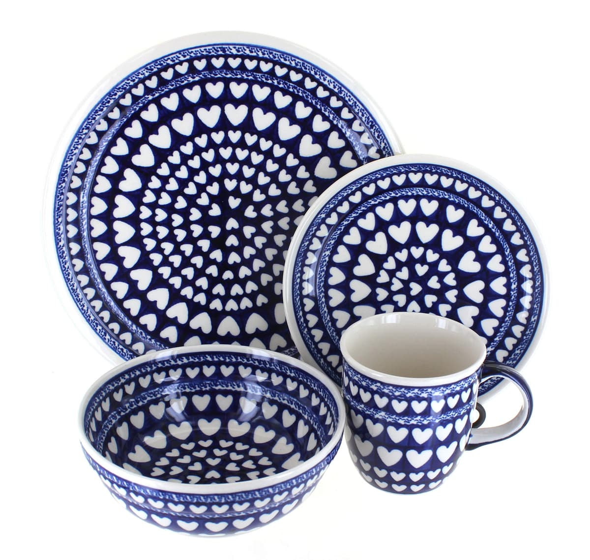 Blue Rose Polish Pottery Juego de vajilla Blue Valentina 16 piezas, 4 puestos, cerámica azul 1000-1114-4