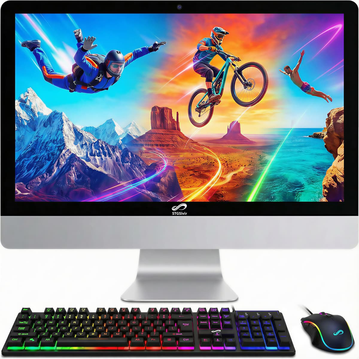 Computadora de Escritorio Todo en Uno STGSivir, Pantalla FHD de 22", Intel Core i7 hasta 3.9G, 16 GB RAM, SSD 1 TB, WiFi, BT 5.0, Teclado y Mouse RGB, Windows 11 Home 4770S