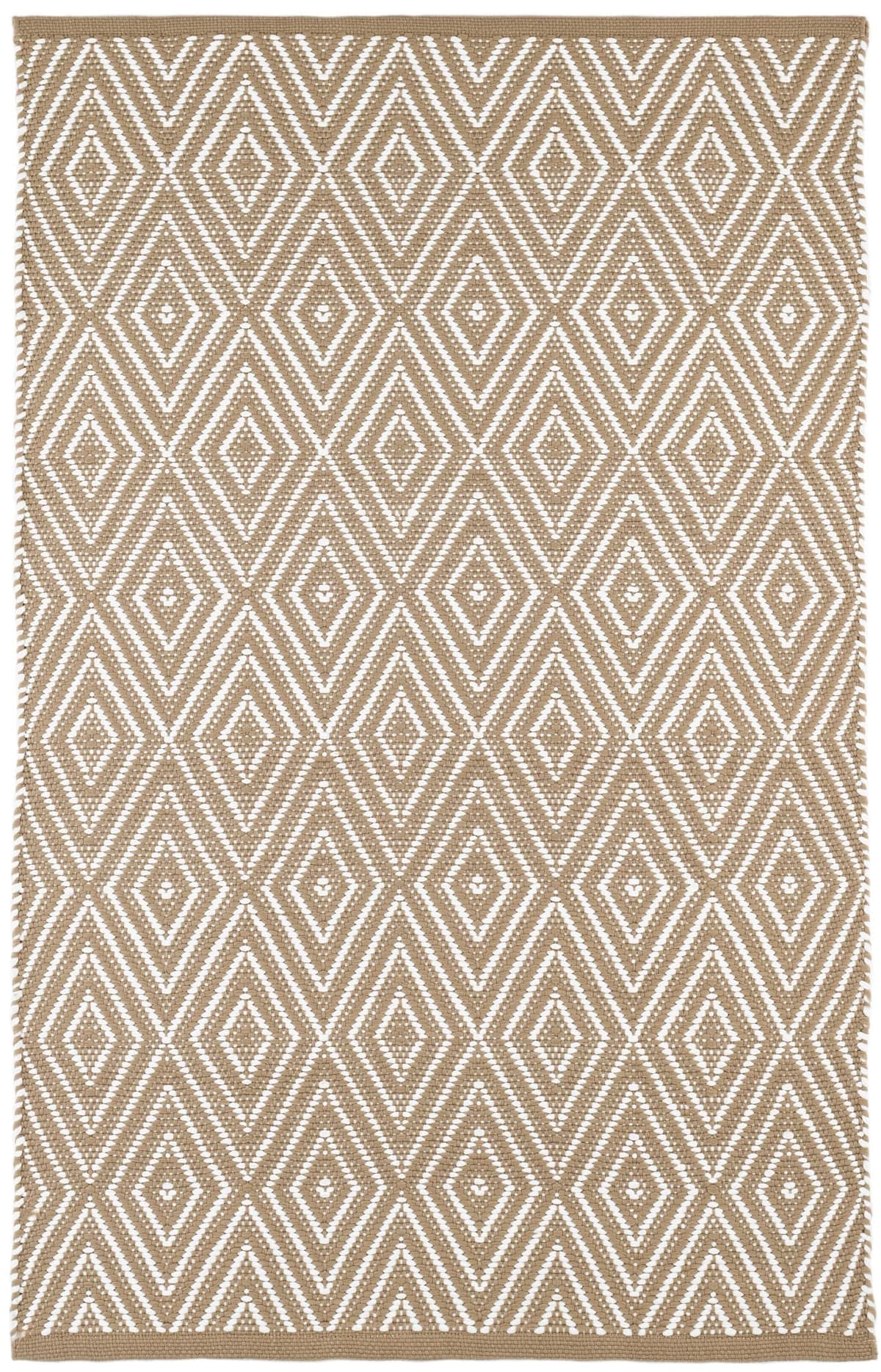 Dash & Albert Diamond Khaki/White Handwoven Indoor/Outdoor Rug, 7.5 x 9.5 ft, patrón geométrico blanco RDB136-810