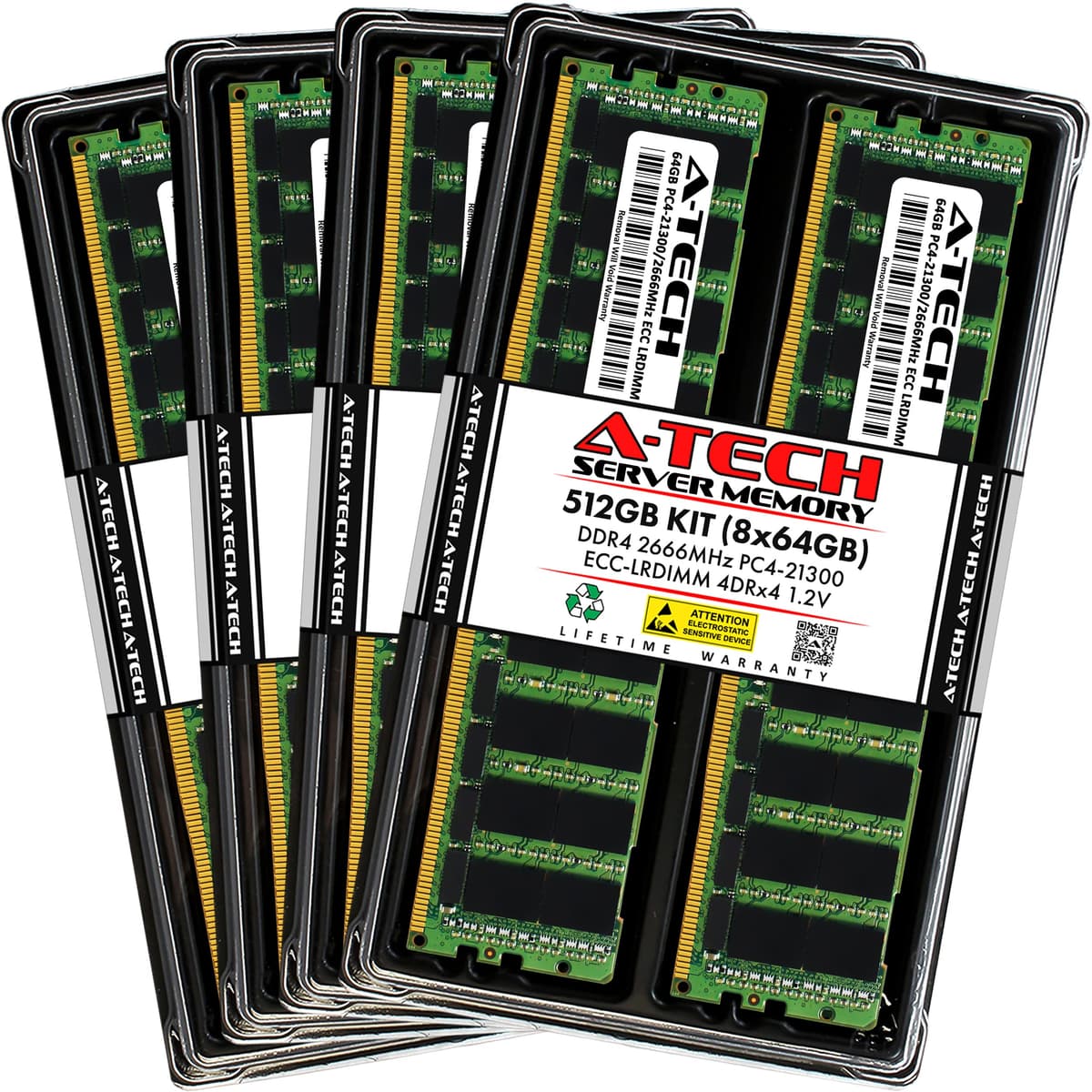 A-Tech 512GB (8x64GB) DDR4 2666MHz ECC LRDIMM 4Rx4 1.2V 288-pin - Kit para servidores AT64G8D4D2666LQ4N12V