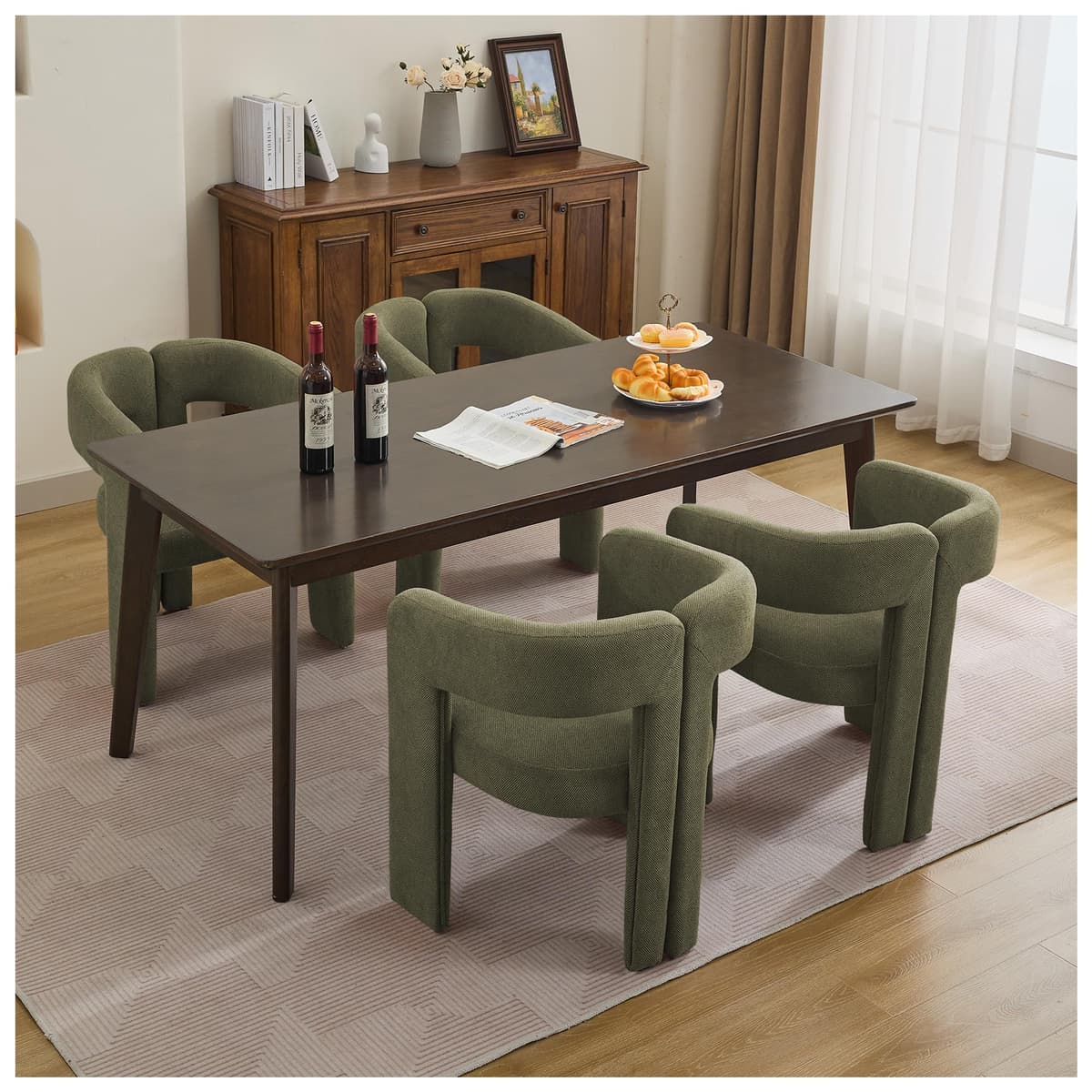 adochr Set 4 sillas de comedor barrel modernas adoсhr - Tapizadas en lino verde con patas de madera SF20251014B0DG81DG9V_B0DG81DG9V_1_t9C1t0