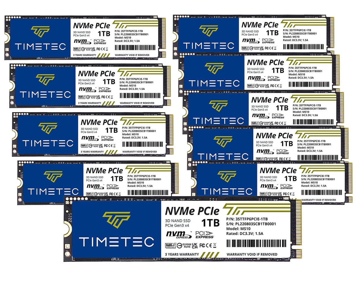 Timetec SSD M.2 2280 NVMe PCIe Gen3x4 1TB (Paquete de 10) - Lectura hasta 2, 000MB/s c6779ab8-8b72-48cc-9543-7ad234915214