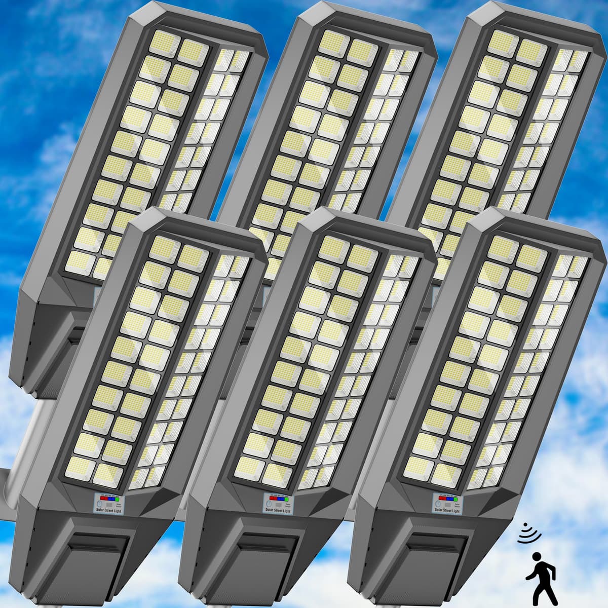 loyoele Paquete de 6 Faroles Solares para Calle 10000W, 400000LM, sensor de movimiento, resistente al agua, 7000K