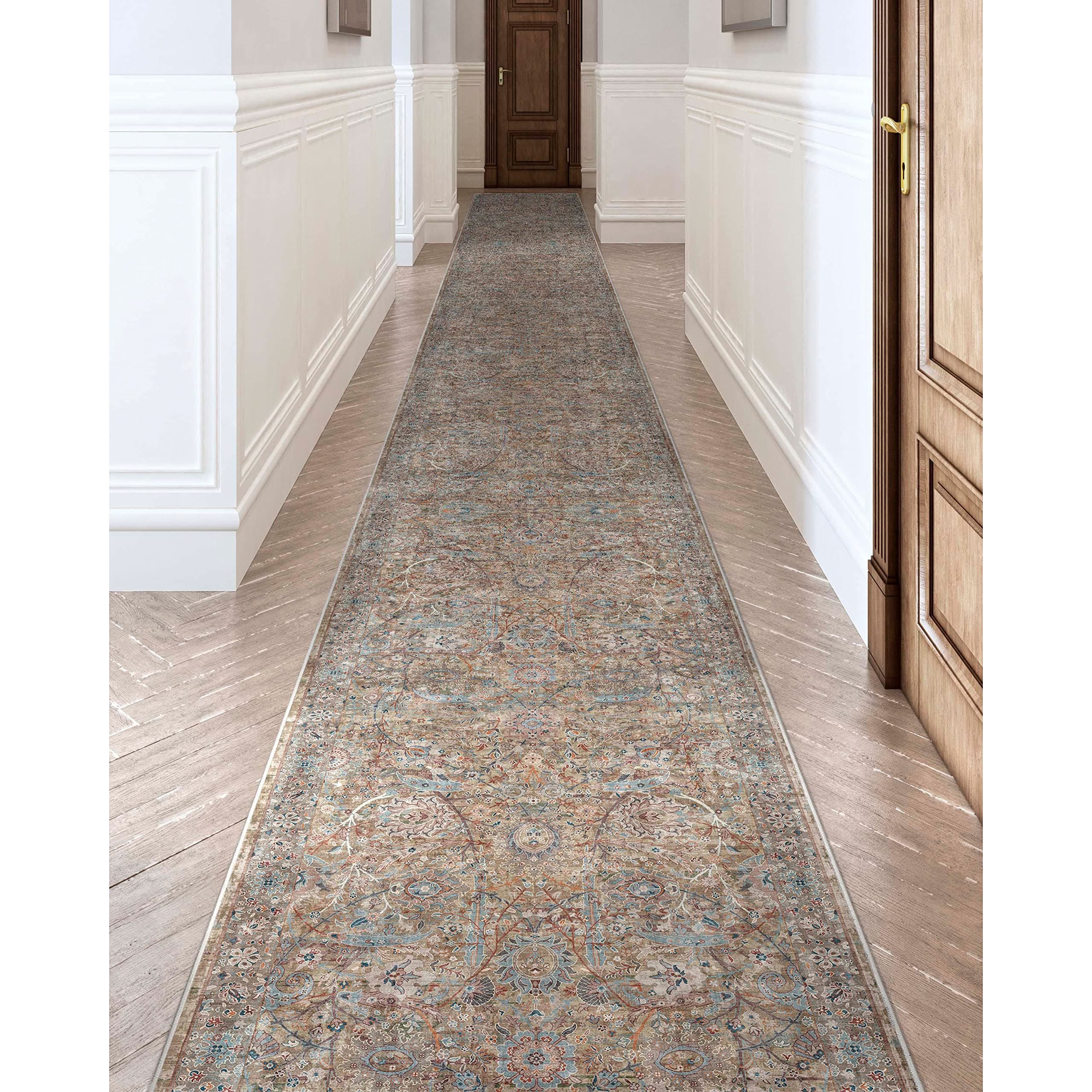 Well Woven Emilia Alfombra de Pasillo Personalizable 27" x 52' - Floral Azul W-AS-03A-R-52