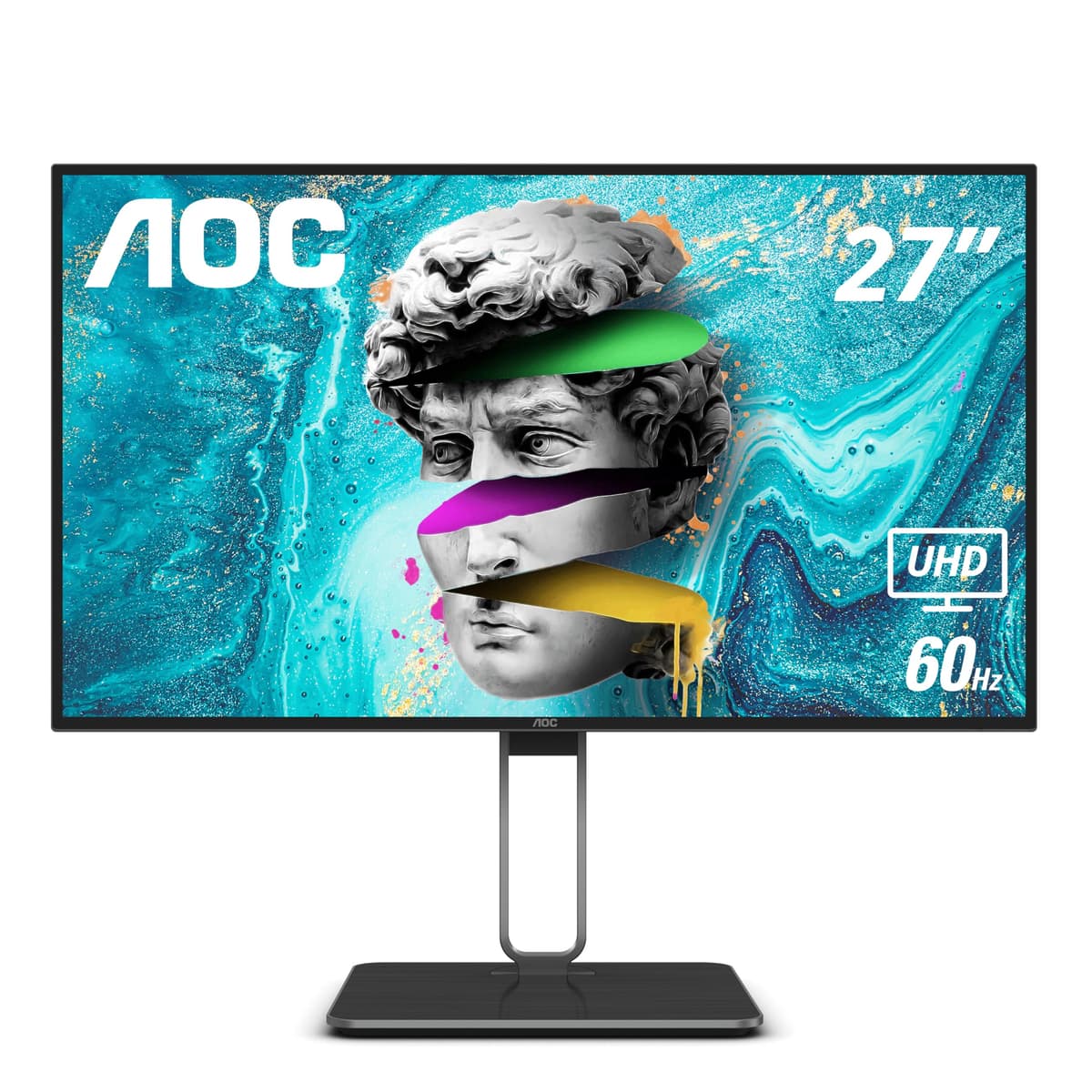 AOC U27U2DP Monitor sin marco de 27" 4K, UHD 3840 x 2160, KVM, RJ45, Docking USB-C, base ajustable en altura