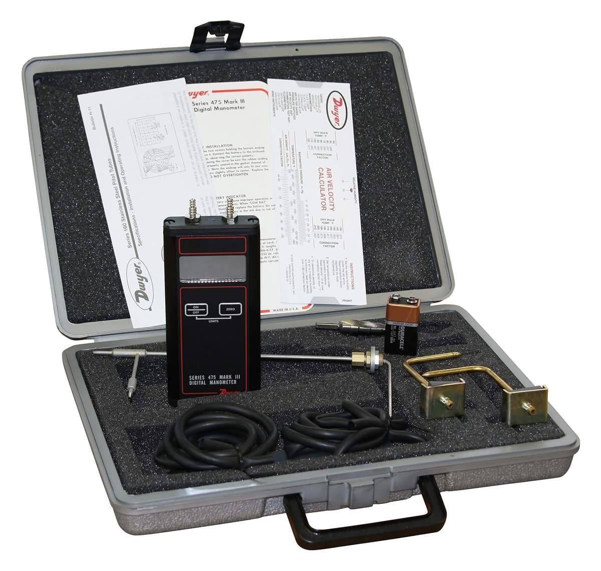 Manómetro Dwyer Series 475 Mark III, 0-20.00"WC, 10 psig máximo, con kit de velocidad de aire 475-1-FM-AV