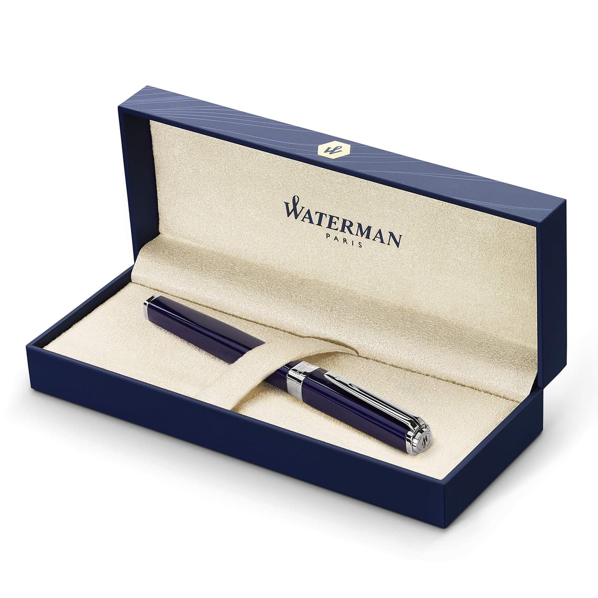 Waterman Exception Pluma Estilográfica, Delgada Azul con Clip Plateado, Plumilla Fina con Cartucho de Tinta Azul, Caja de Regalo S0637090