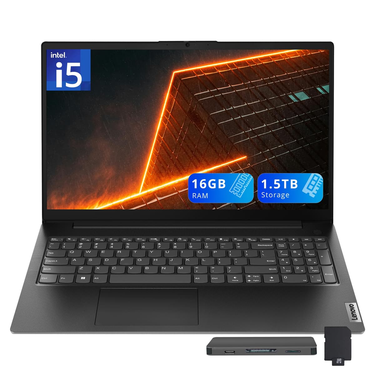 Lenovo V15 G4 IRU Laptop 15.6" FHD, Intel i5-13420H, 16GB DDR4 RAM, 1.5TB Almacenamiento (512GB SSD + Estación Docking 1TB), Intel UHD Graphics, Teclado Completo, Webcam HD, Wi-Fi 6, Windows 11, Negro 83A100PSUS