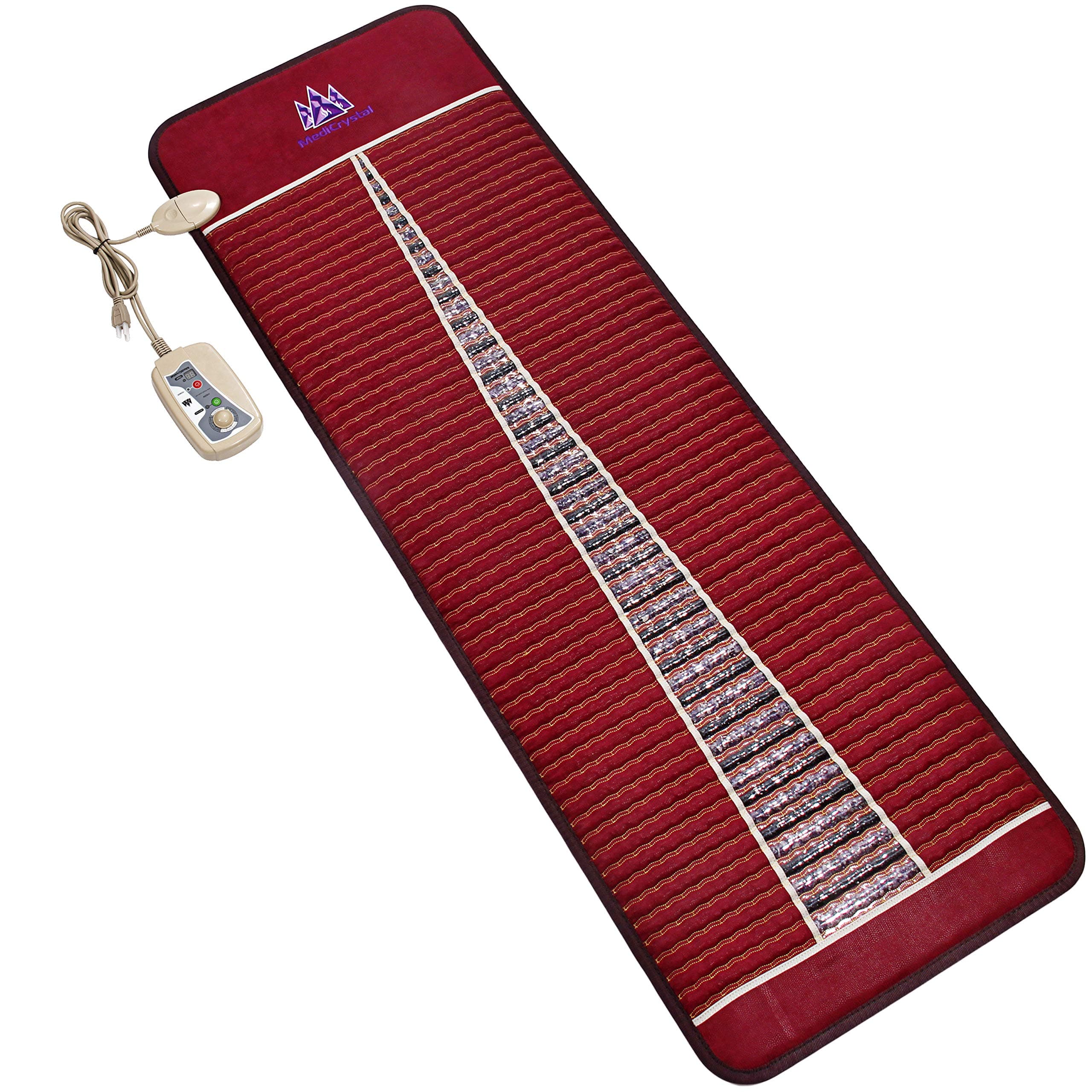 MediCrystal - Colchoneta de calor infrarrojo de amatista & turmalina - Tamaño completo 72"x24" - Calefacción FIR ajustable 86-158°F RedBrownBioMatFullM2