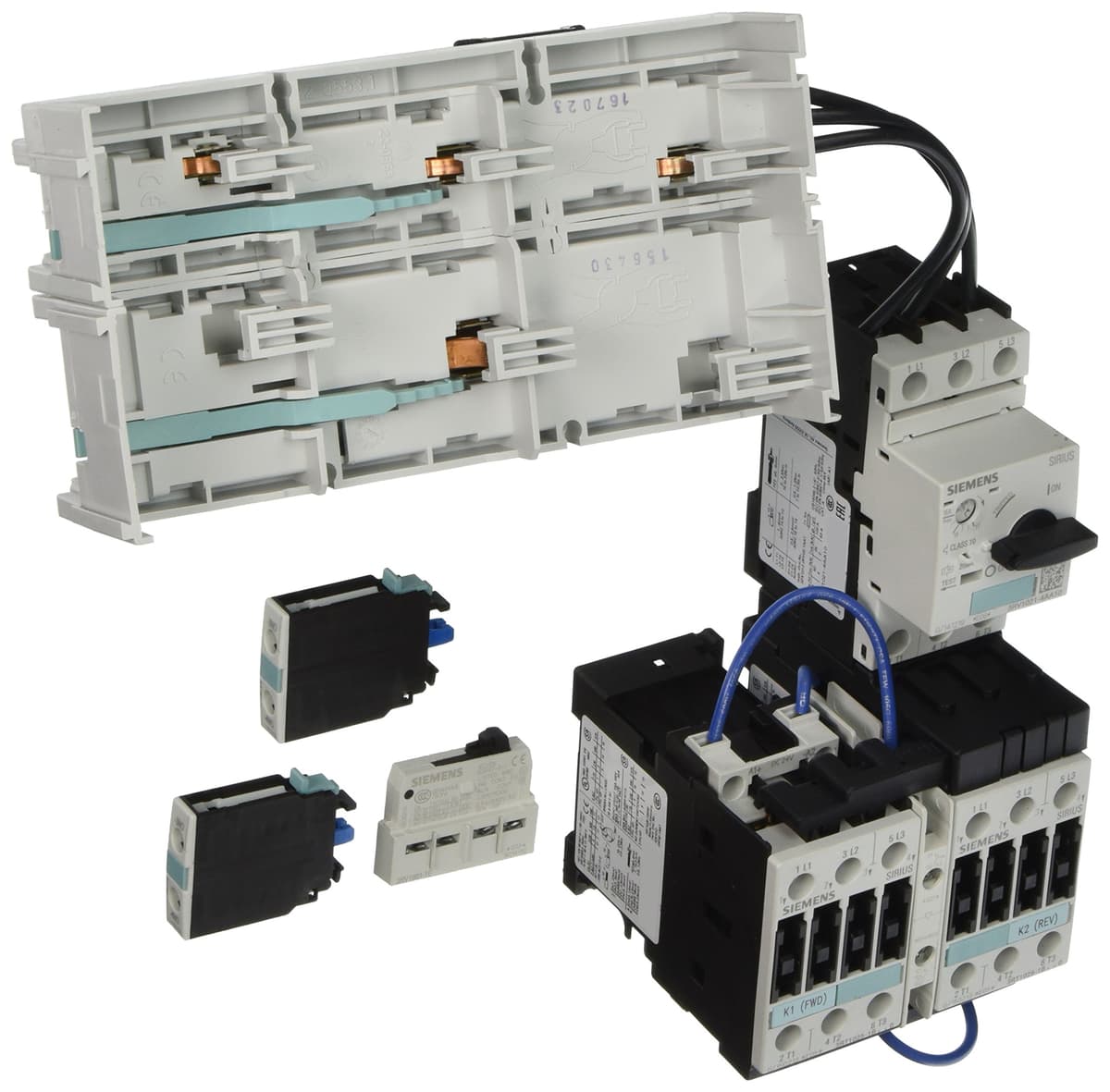 Siemens 3RA12 25-4AD25-1BB4 Combination Starter completo, inversión, bobina DC, tamaño S0, 1 SPDT MSP y 1 contacto frontal NO, ajuste 11-16 FLA
