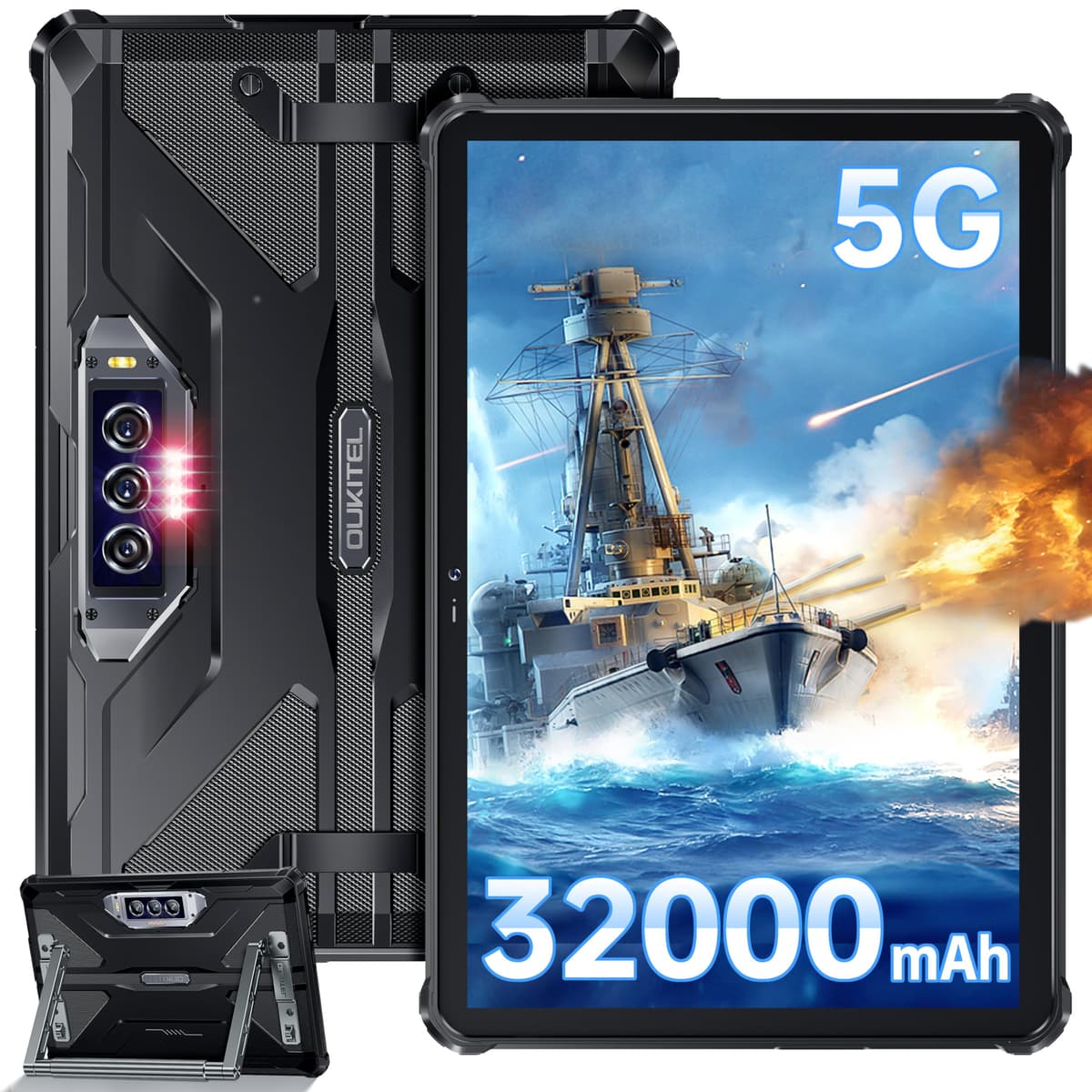 OUKITEL RT7 Tableta Rugerizada 5G, Batería 32000 mAh, Tableta Resistente al Agua, Carga Rápida 33W, 24GB+256GB, 10.1" FHD+, Cámara Visión Nocturna 48MP+20MP, Android 13, Dual SIM/5G WiFi/GPS/NFC, Negro