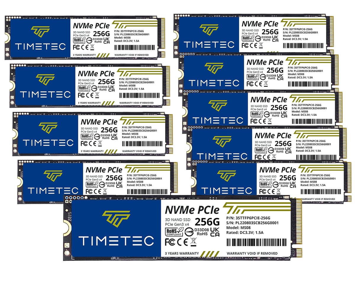 Timetec SSD M.2 2280 NVMe PCIe Gen3x4 256GB (Paquete de 10) - Lectura hasta 2, 100MB/s 500fa3a0-e69a-4b93-84bc-22a21ea8f1f8