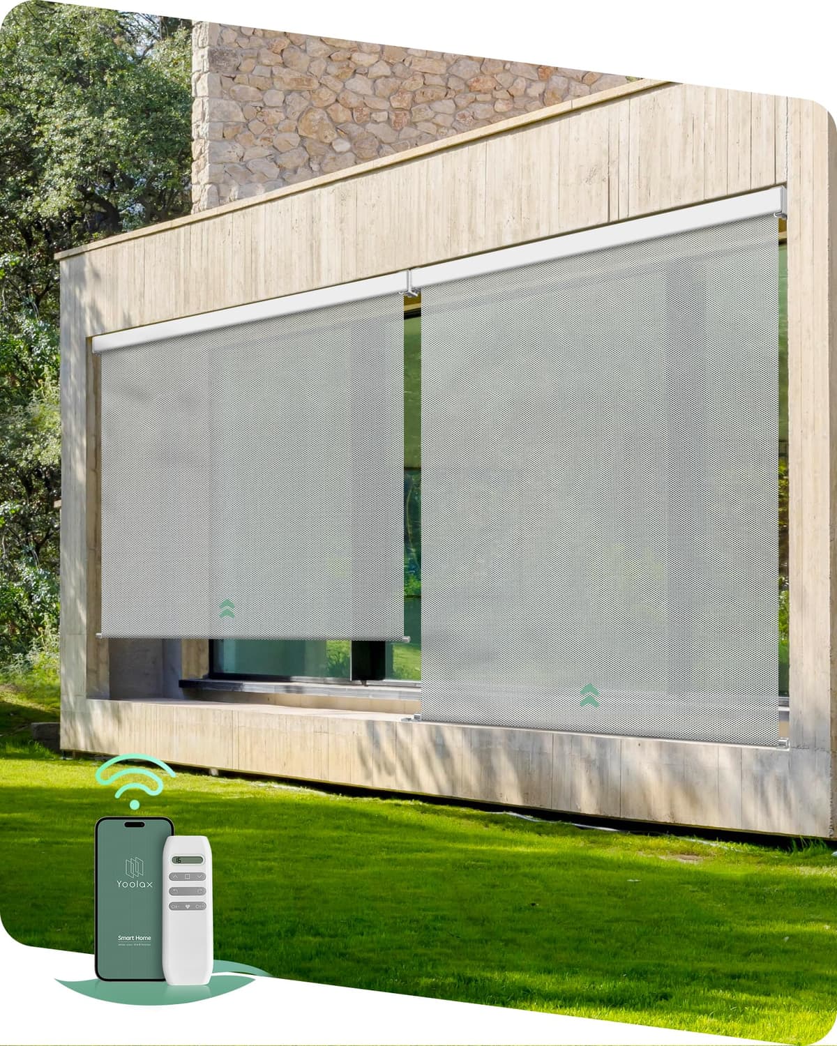 Yoolax Cortinas Motorizadas para Exterior - Pantallas retráctiles inteligentes 8x8 ft (3% Openness Paine Grey)