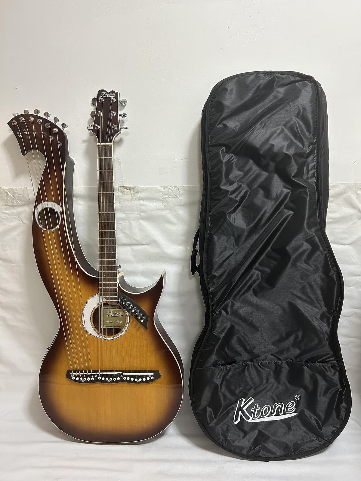 Ktone Harp Guitar profesional acústica-eléctrica doble mástil con funda acolchada 5815SB
