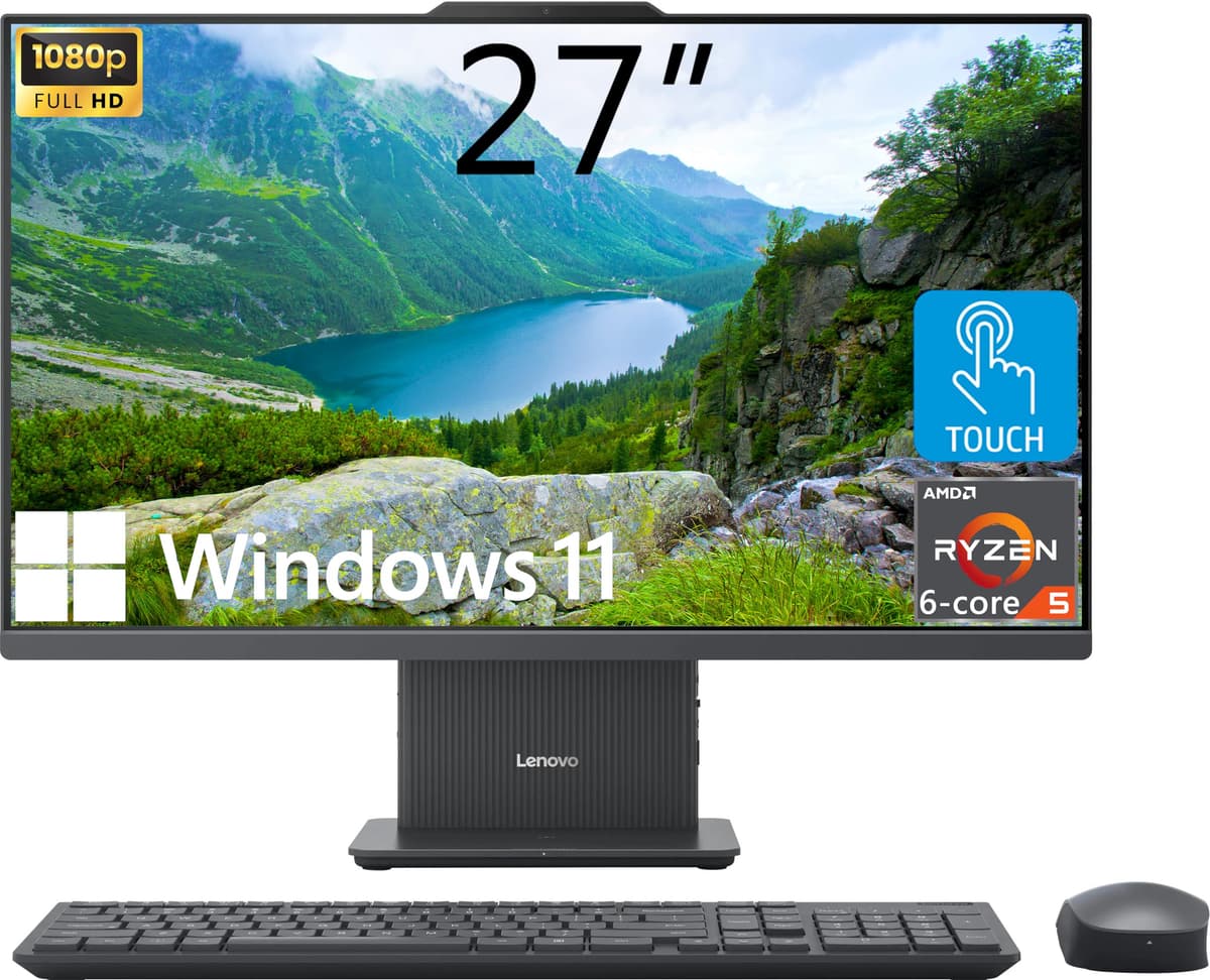 Computadora de Escritorio Todo-en-Uno Lenovo IdeaCentre, Pantalla Táctil FHD de 27", AMD Ryzen 5 8645HS de 6 núcleos, 64GB DDR5, SSD de 2TB, Wi-Fi 6, HDMI Entrada y Salida, Base de Carga Inalámbrica, Teclado y Mouse Inalámbricos, Windows 11 Home 27" All-in-One