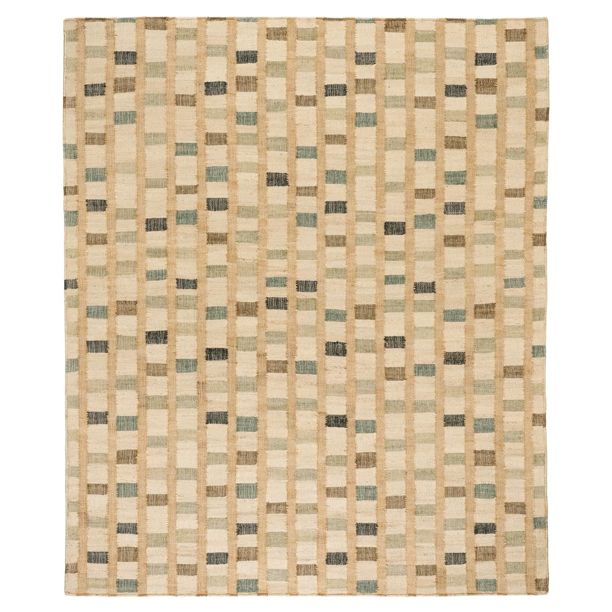 Dash and Albert Mosaic Blue Handwoven Jute Rug, 7.5 x 9.5 ft, Blue/Ivory Geometric Pattern DA1904-810