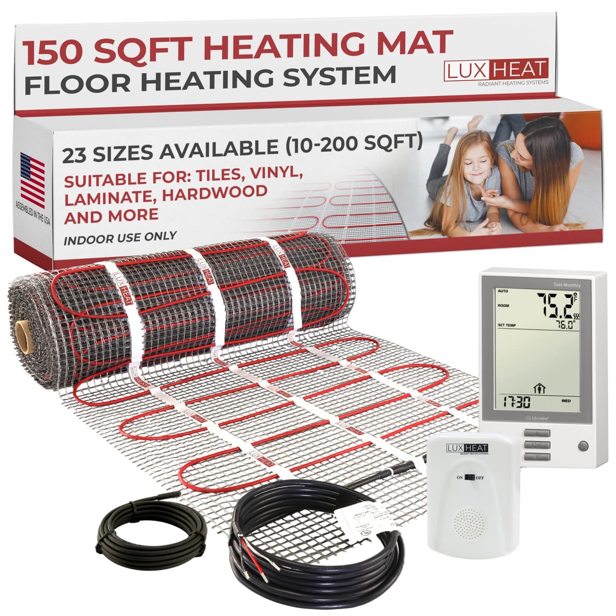 LuxHeat Kit Piso Radiante Eléctrico 150 sqft 120V con Termostato Programable y Sensor