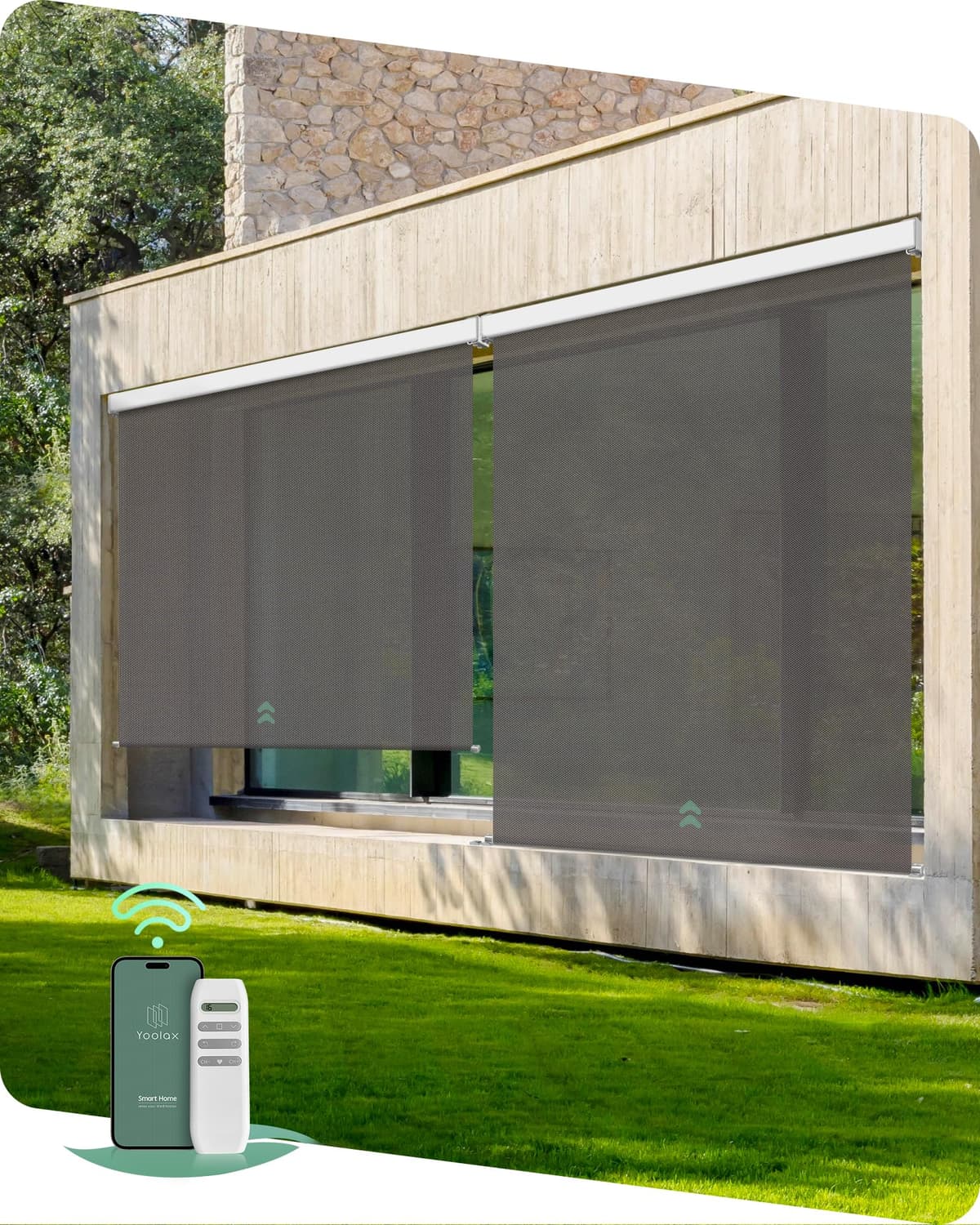 Yoolax Cortinas Motorizadas para Exterior - Pantallas retráctiles inteligentes 8x8 ft (5% Openness Alpine Rock) 1534ef9b-b3c9-45cb-b3c6-4a3475e04df1