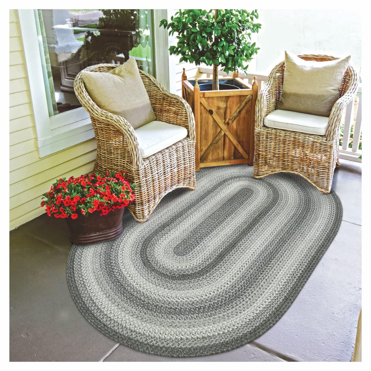 Homespice Graphite Gray Alfombra Trenzada Ovalada 8x10' - Gris, para interior y exterior 306630