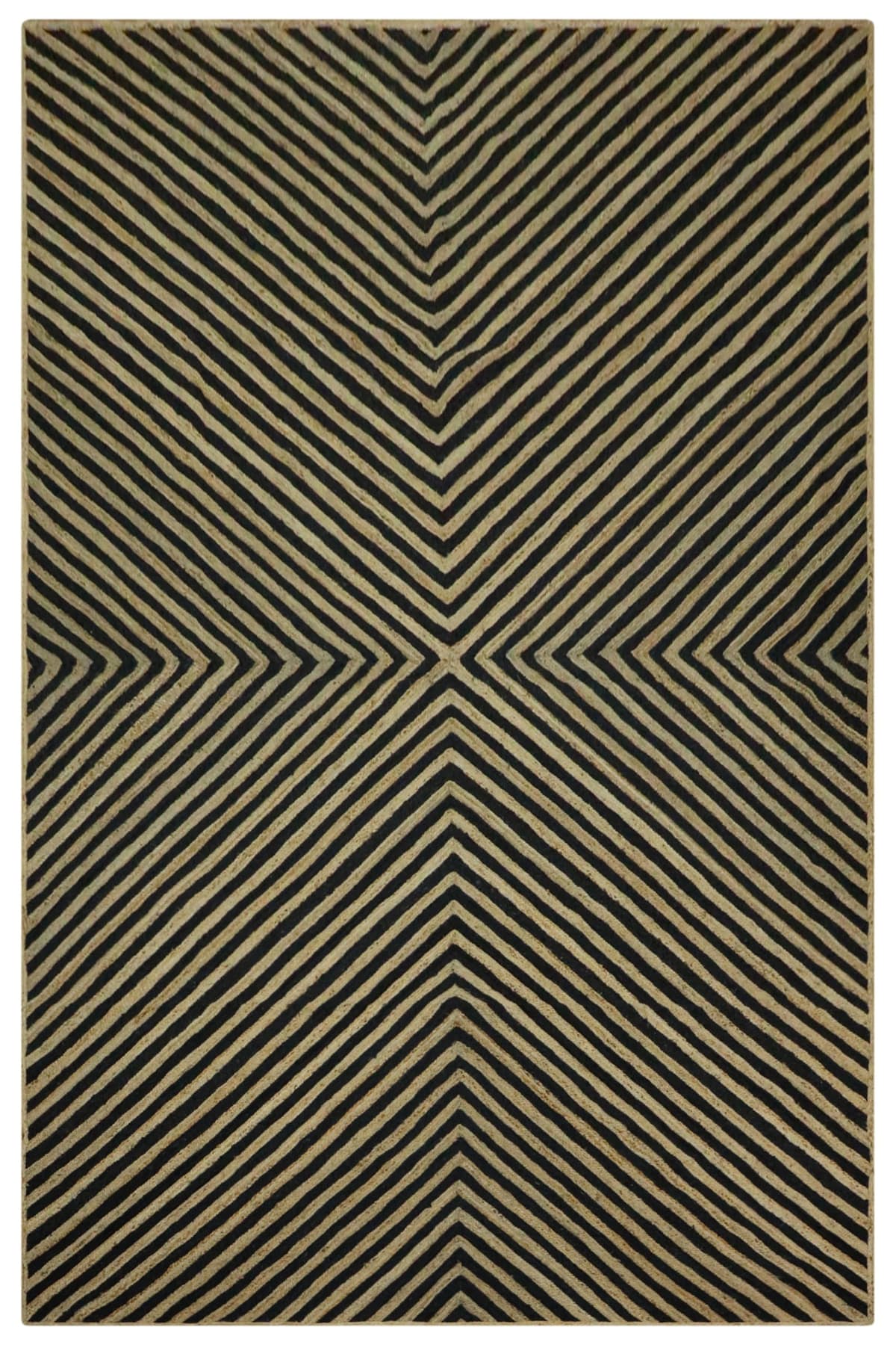 CASAVANI Kilim Alfombra 9x12 Flatweave de Jute Natural - Boho Beige y Negro (Hecha a Mano) NR-139-9x12-Feet