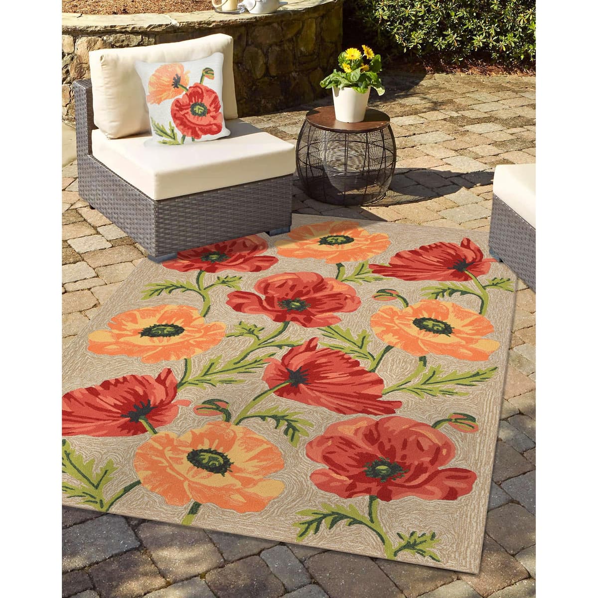 Alfombra interior/exterior Liora Manne Ravella Floral (8'3" x 11'6") - Beige, rojo y amarillo RVL81227212