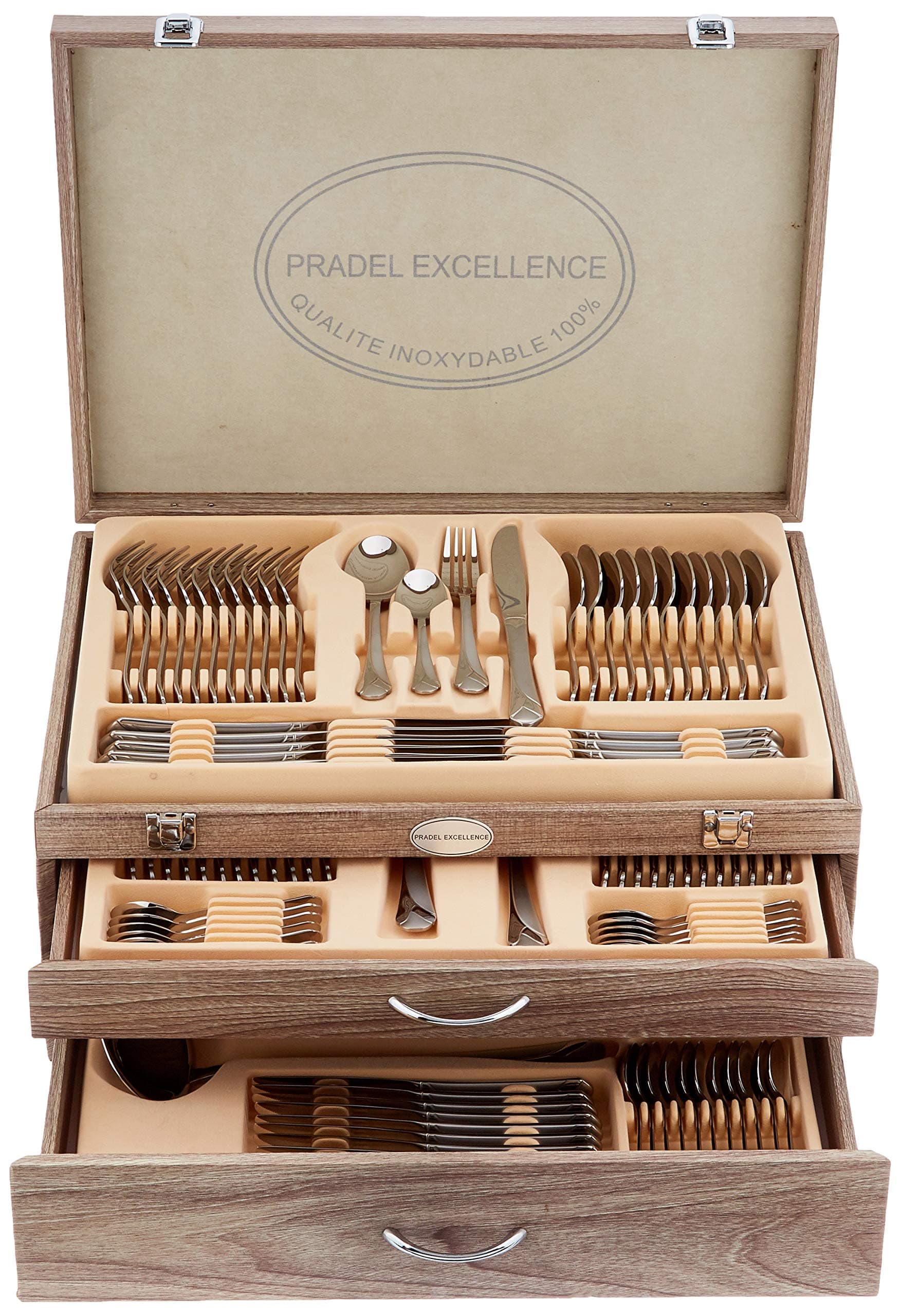 Juego de cubiertos Pradel Excellence D635C-113 de 113 piezas en caja de madera con 2 cajones