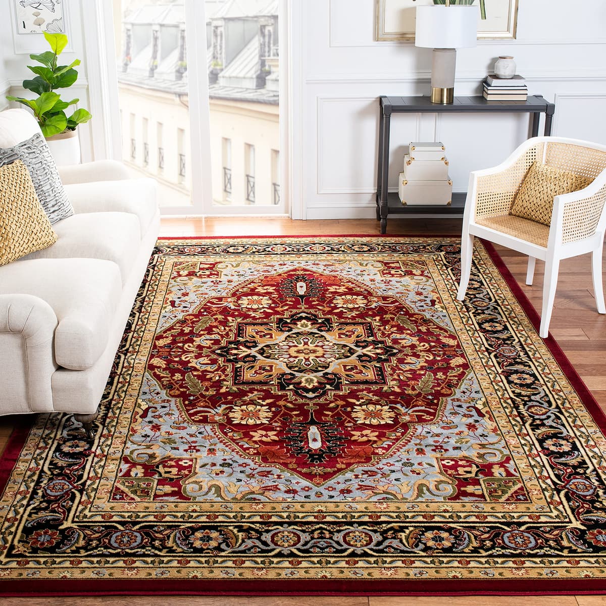 Safavieh Lyndhurst Alfombra Extra Grande 12' x 18' Diseño Tradicional Rojo y Negro LNH330B-1218
